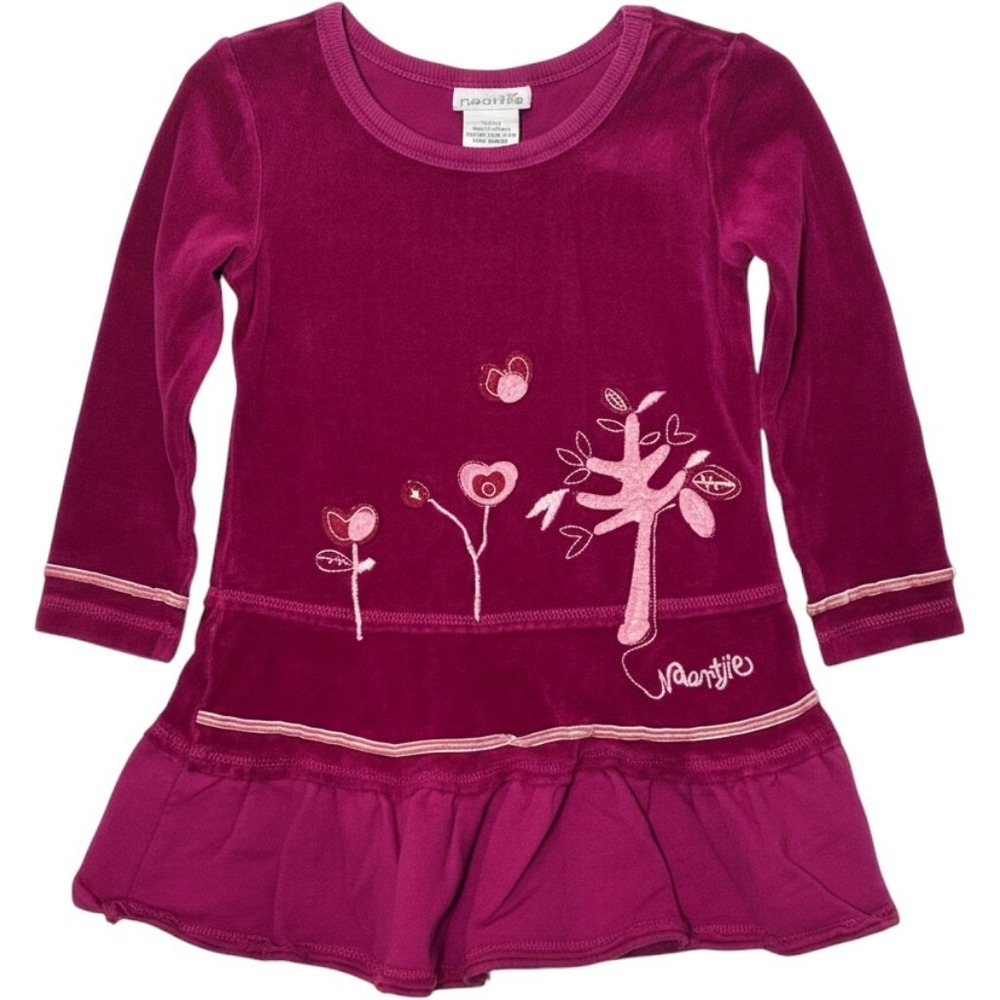 Naartjie Girls Magenta Purple Velour Embroidered Ruffle Dress Colorful Cotton‎